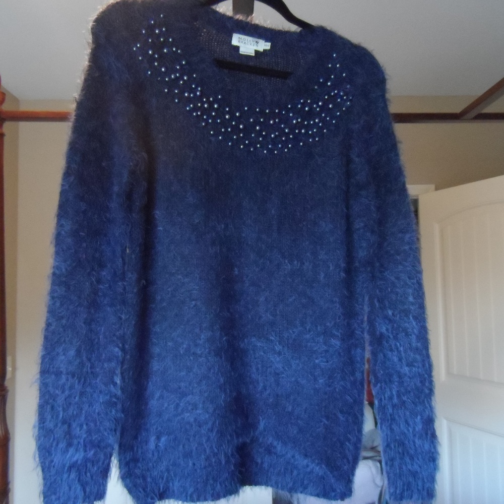 NWOT Navy beaded neckline sweater